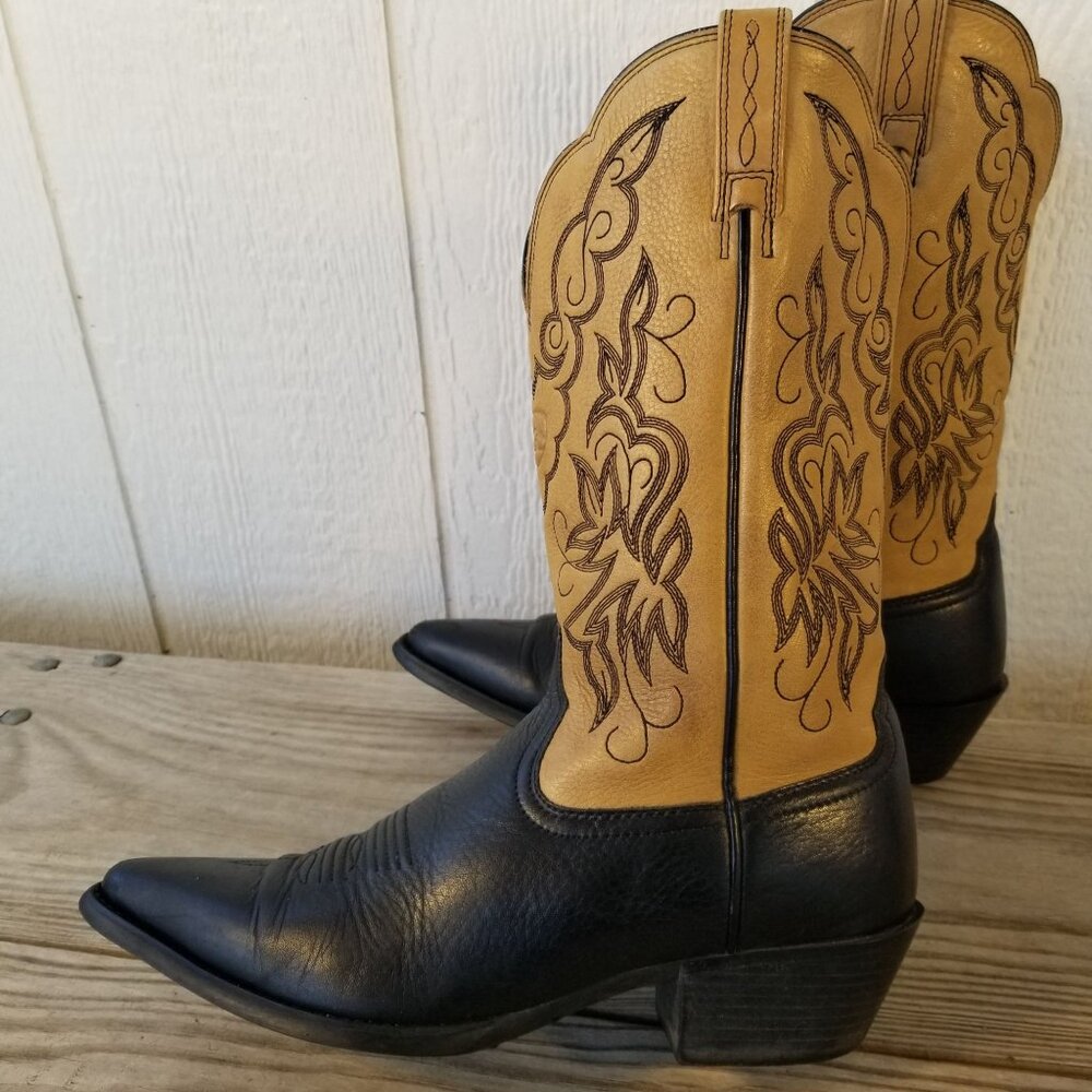 Ariat Heritage Womens Black Deertan Bone Cream Leather Boot 8 B 15781 - Picture 9 of 13
